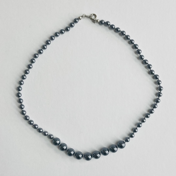 ガラスパールオールノットネックレス/約5x8mm約43cm/ガンメタル/R/made in japan 2枚目の画像