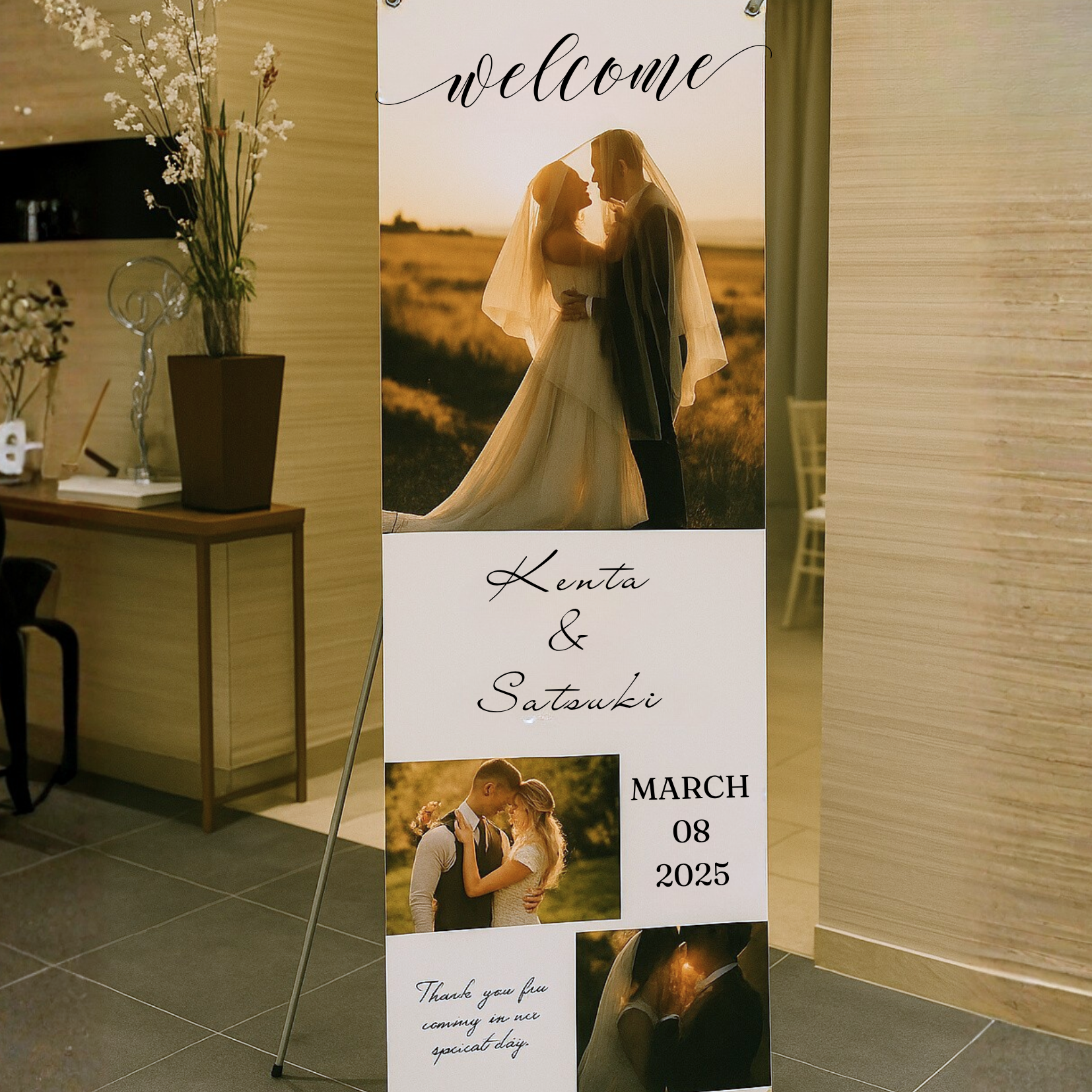 写真を送って作成【ウェディングバナー Xスタンド付き】ウェルカムスペースに 600×1800mm