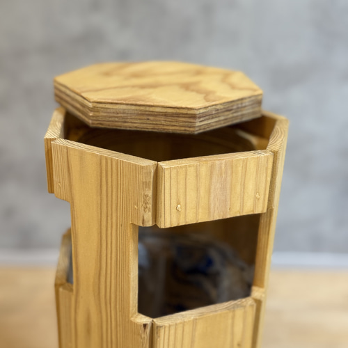 木製ゴミ箱 スツールにもなる 七角形 ナチュラル 北欧風 ハンドメイド