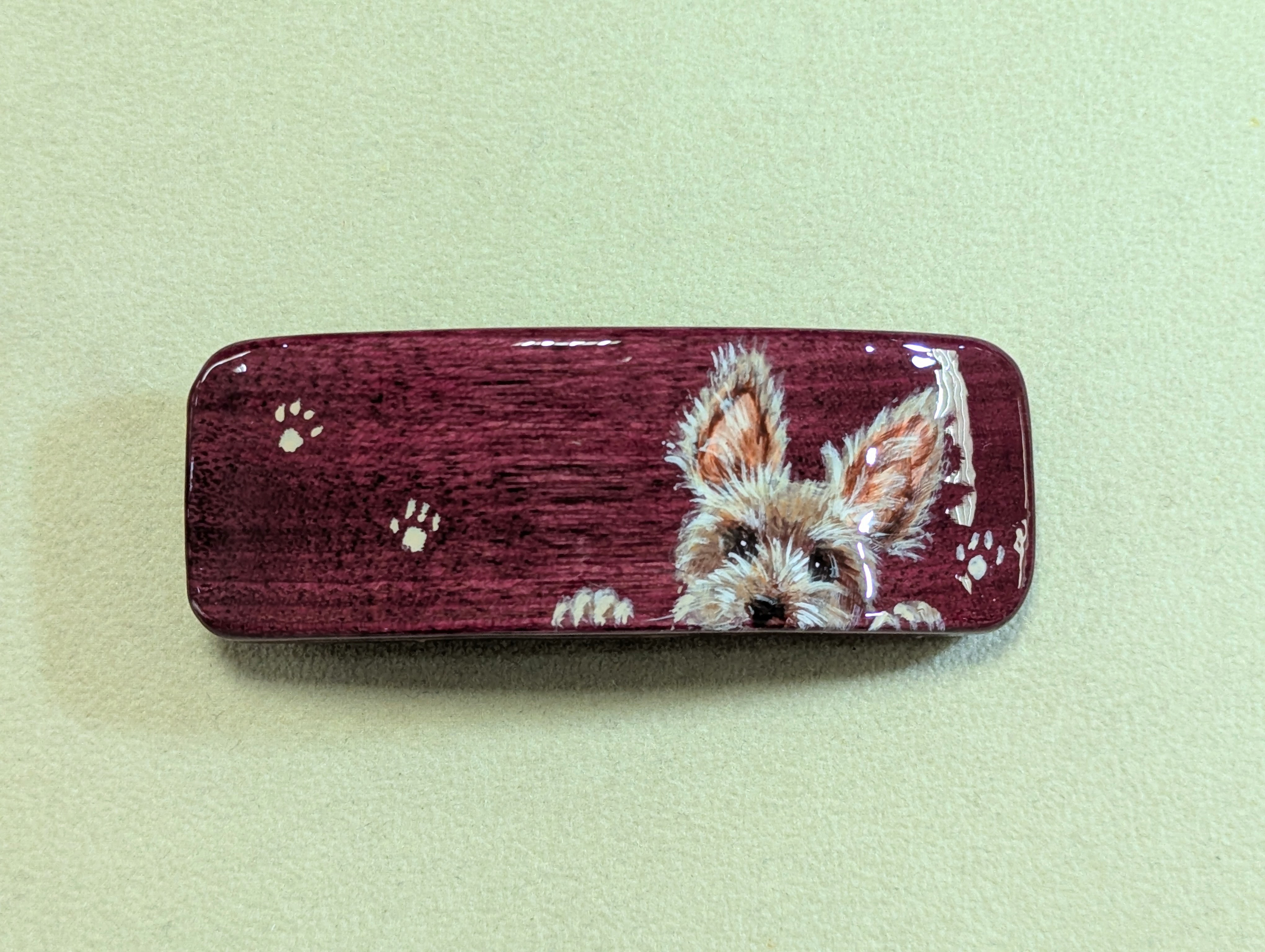 木製　バレッタ　手描き（　ヨーキー　）