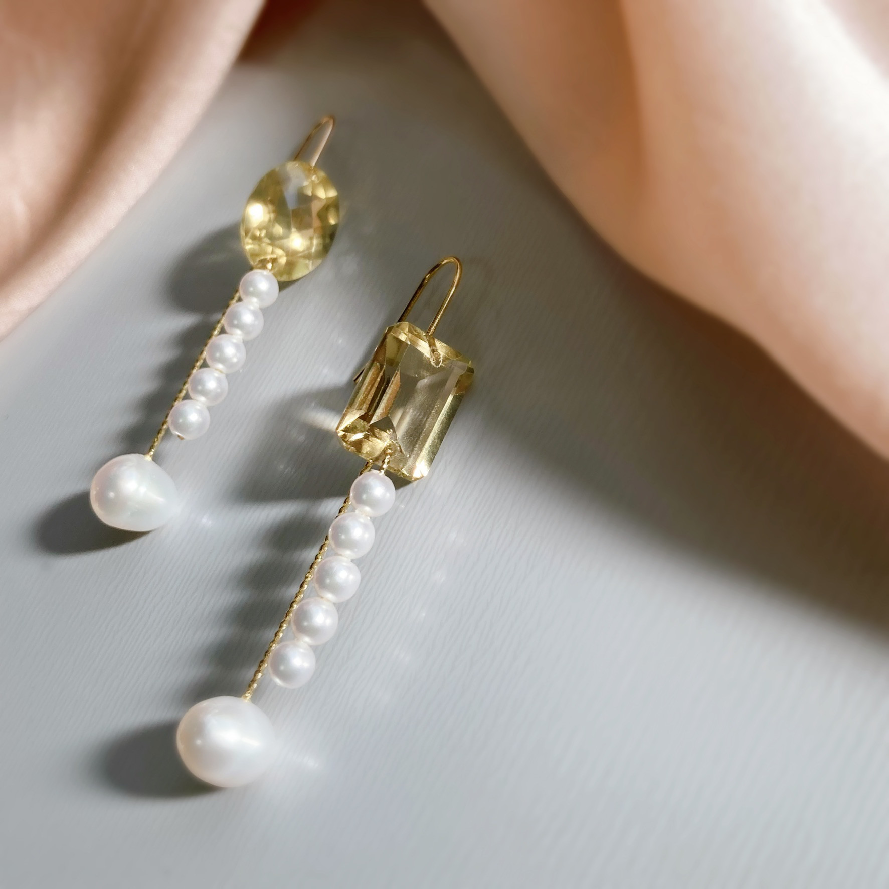 Prana✴︎pearl and gem✴︎レモンクォーツ✴︎淡水パール✴︎k14gfピアス