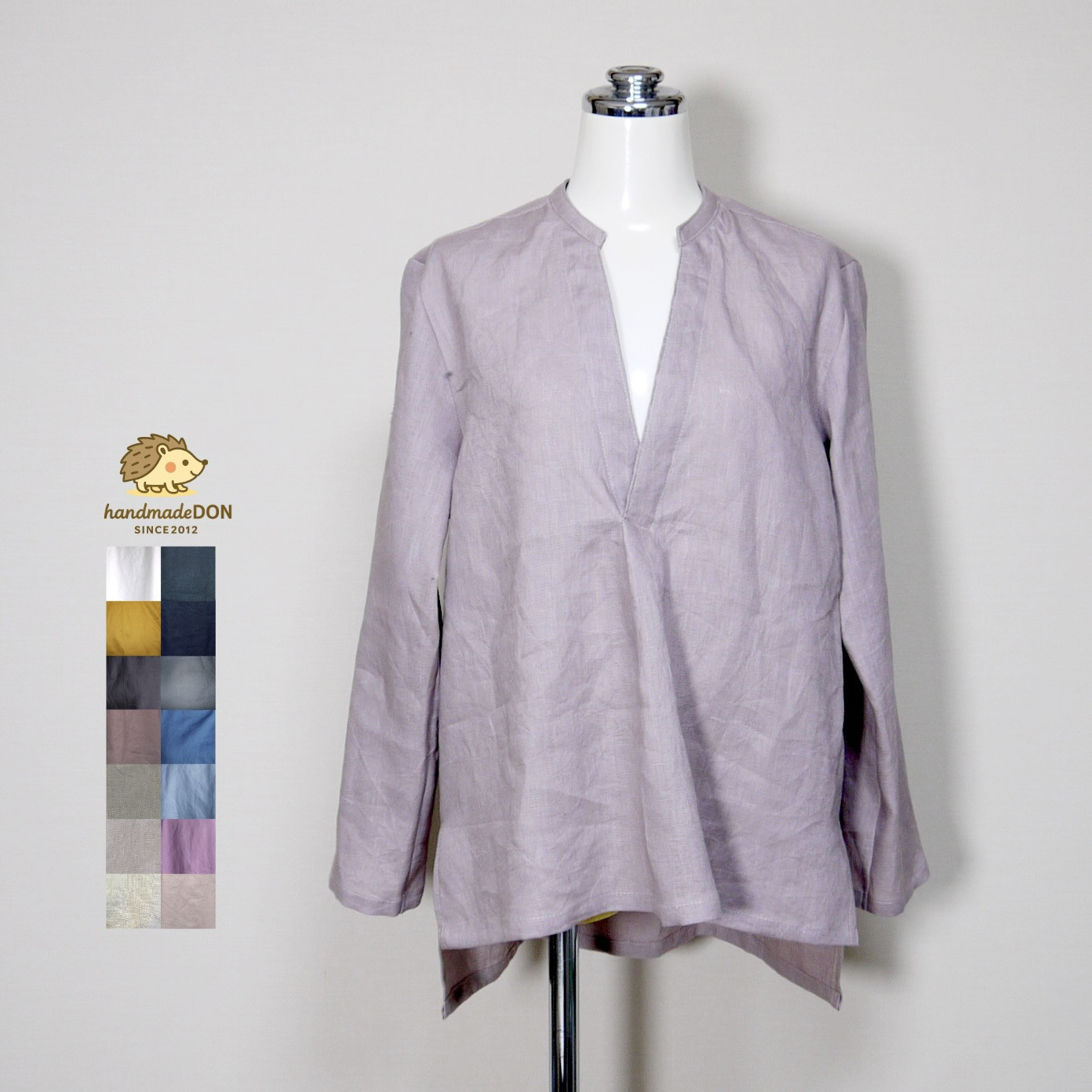 リネン◆スキッパーブラウス◆オールドモーブ◆フリーサイズ（中厚、リネン100％）