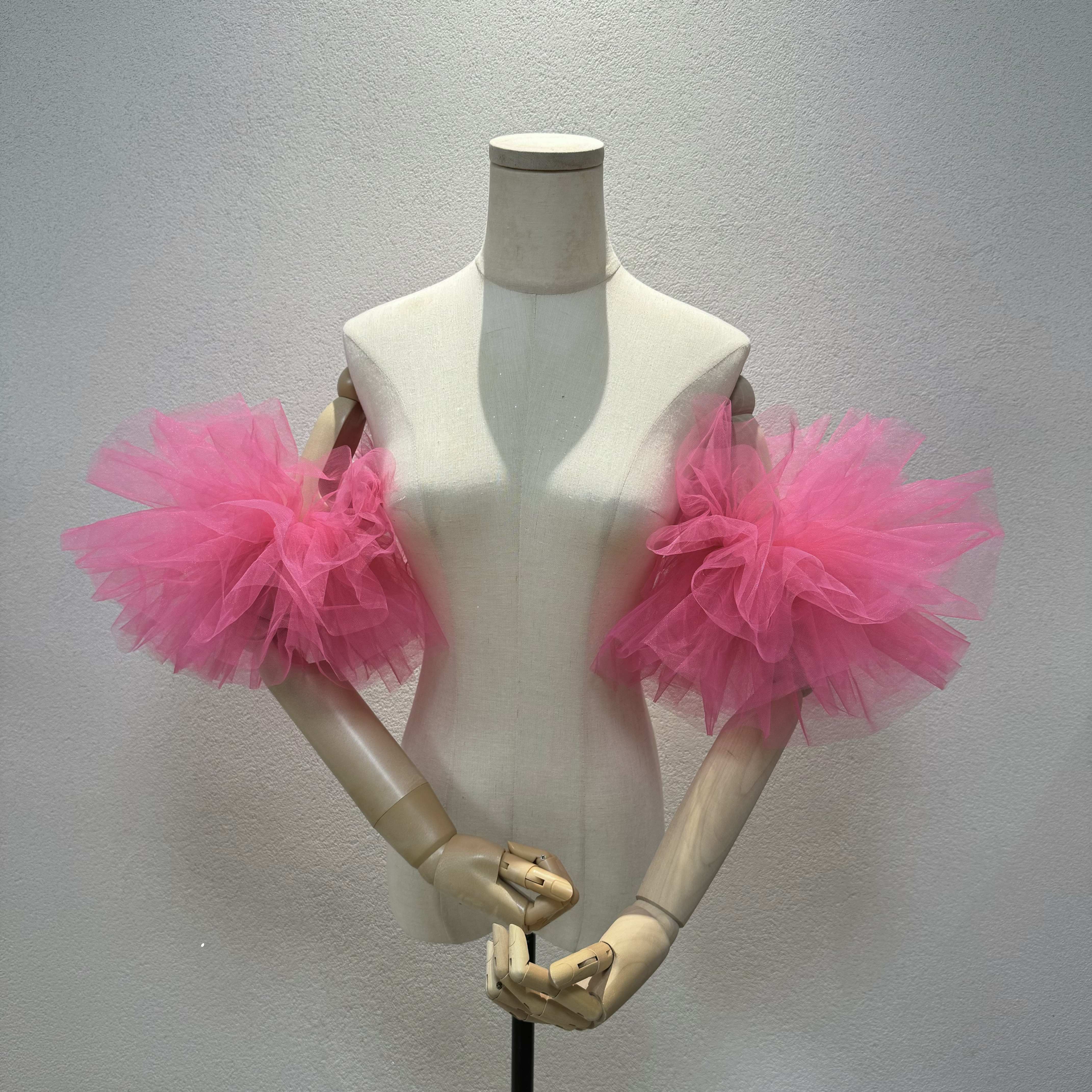 送料無料！桃色　ローズカラー　取り外し可能袖　サイズオーダー可能　ソフトチュール　二の腕カバー　オフショルダーの付け袖