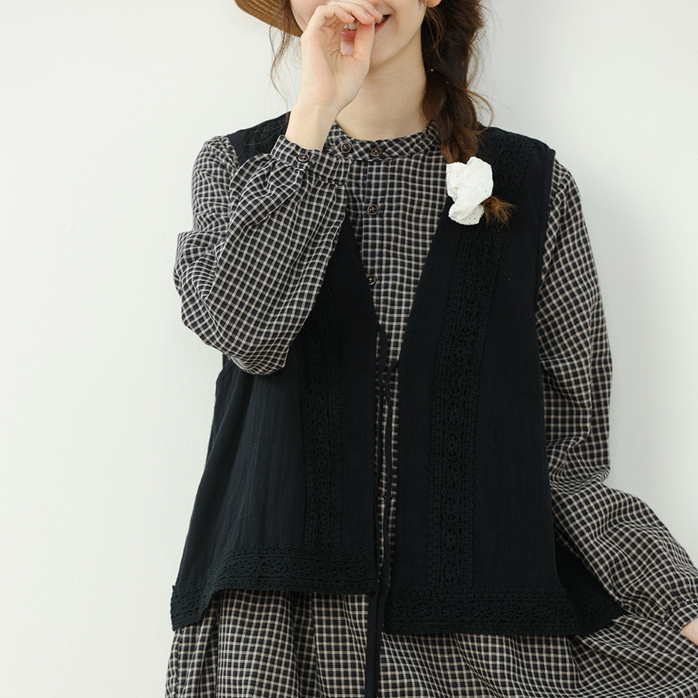 アート風レトロ ファッショナブルオールマッチ ショートレングス ハイクオリティリボン ベスト  25秋新作&17