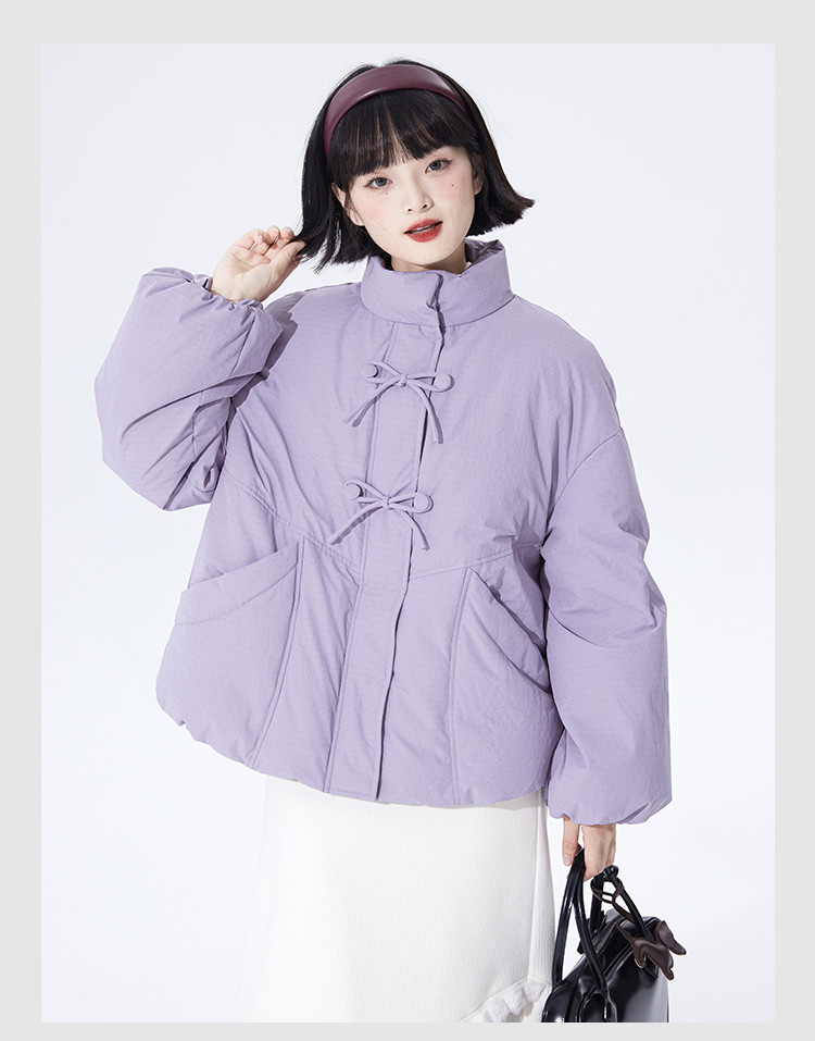 冬のリボン ボタン スタンドカラー90白カモフラコート