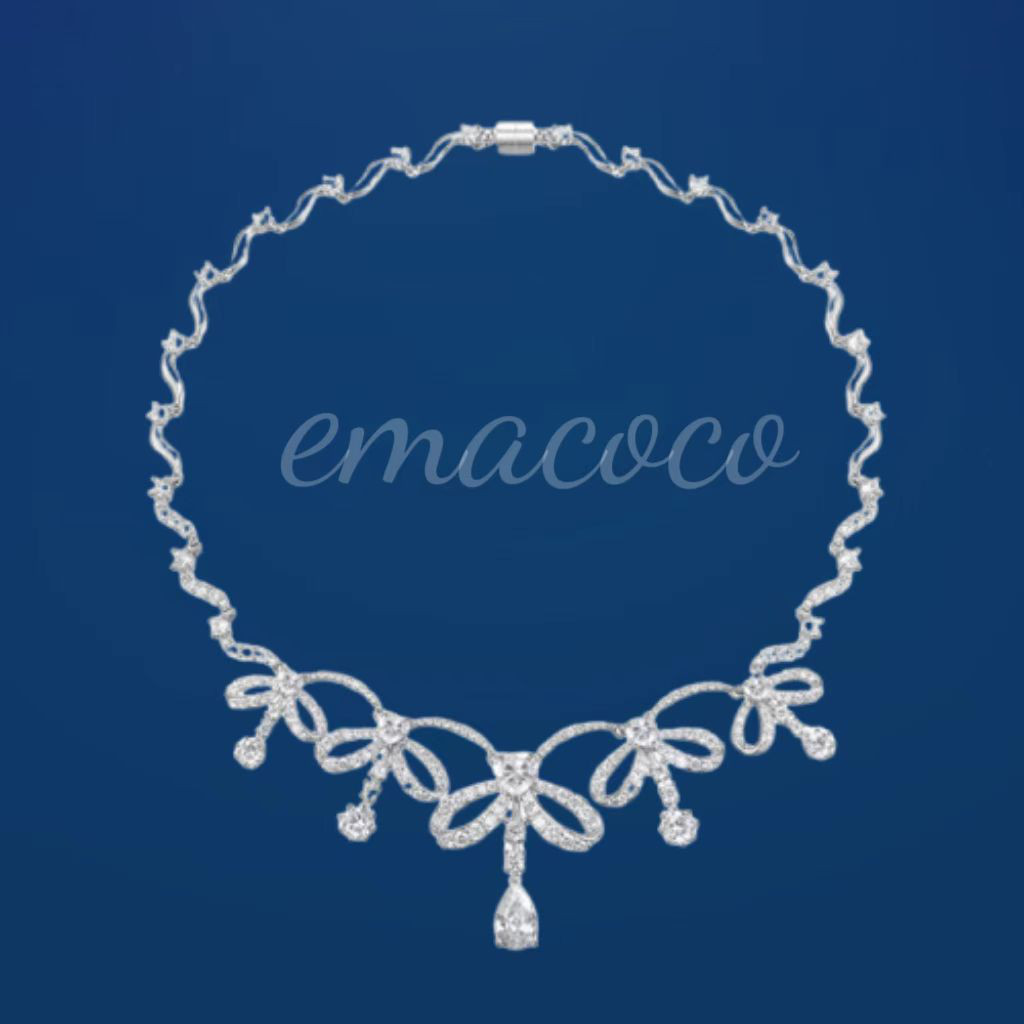 ビンテージ、リボンしずく、ピアス&ネックレス、R51011