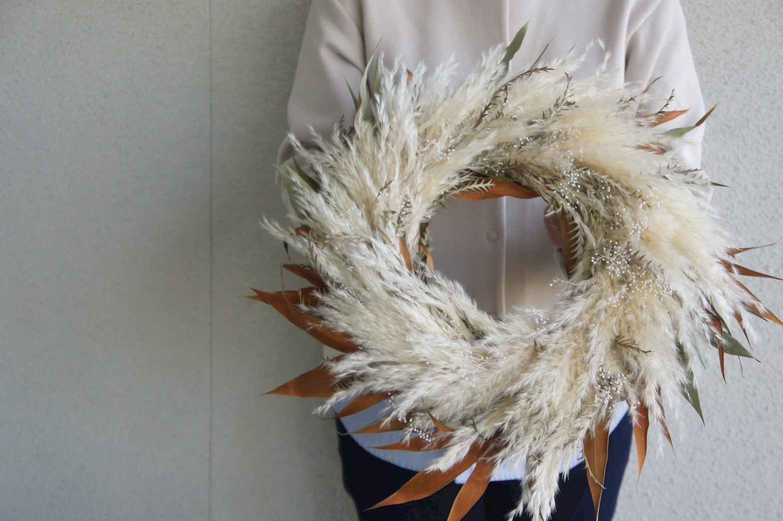 【ふわふわパンパスグラスのリース　45ｃｍ】