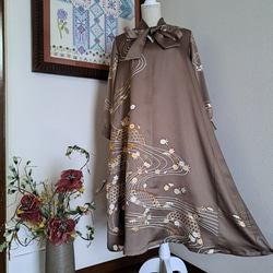 着物リメイク　正絹紬シャツワンピース 4d121480668ca1c94d771f06dbbd51