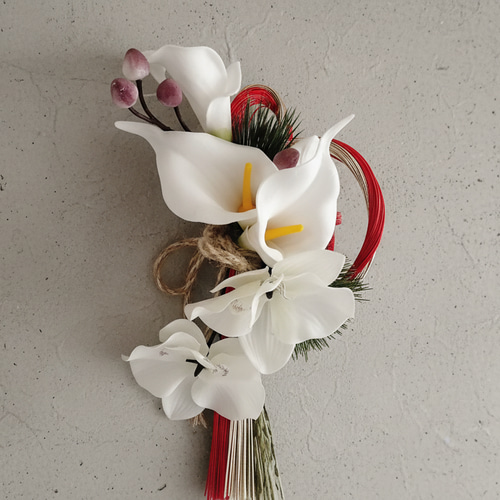 和モダン正月飾り】胡蝶蘭のしめ縄／しめ飾り／赤×白×金／玄関飾り