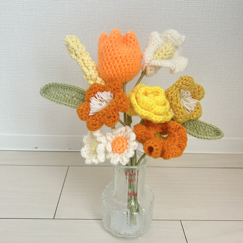 枯れない花束 毛糸の花束 フラワーブーケ ハンドメイド 一輪挿し・花瓶