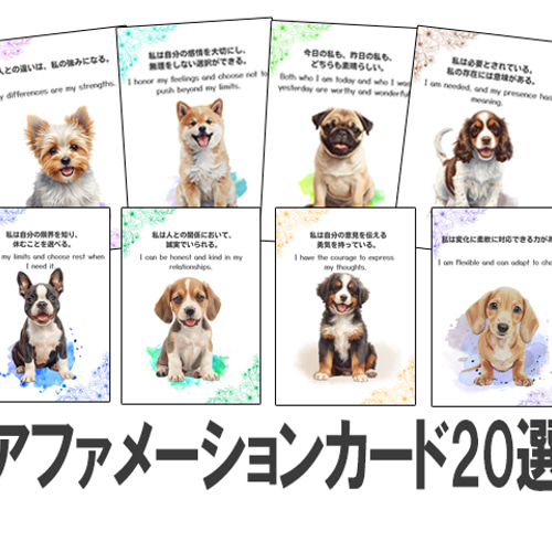 【アファメーションカード】キュートな動物に癒される✨アニマルセラピーカード 癒しの犬たちと心を整えるアファメーションカード20選 イラスト Tama