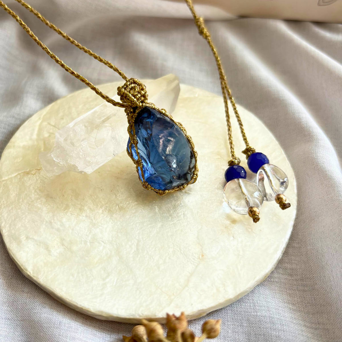 ペンダントトップ ネックレス 天然石 アンダラクリスタル シエラネバダ産 金属アレルギー対応 マクラメ編み エレスチャル