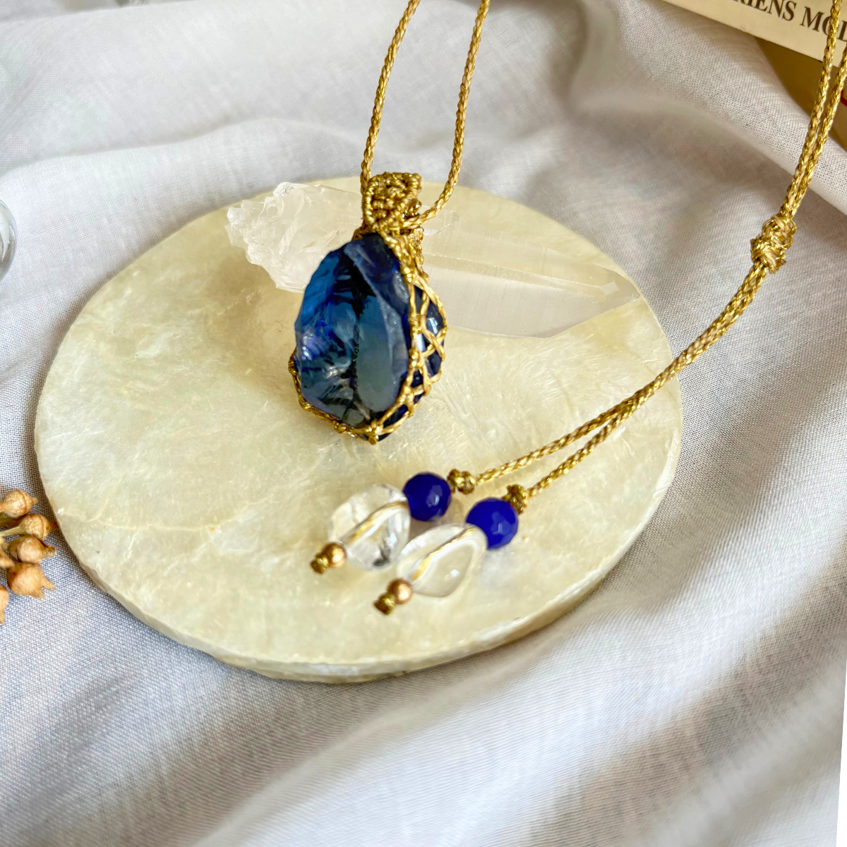 ペンダントトップ ネックレス 天然石 アンダラクリスタル シエラネバダ産 金属アレルギー対応 マクラメ編み エレスチャル