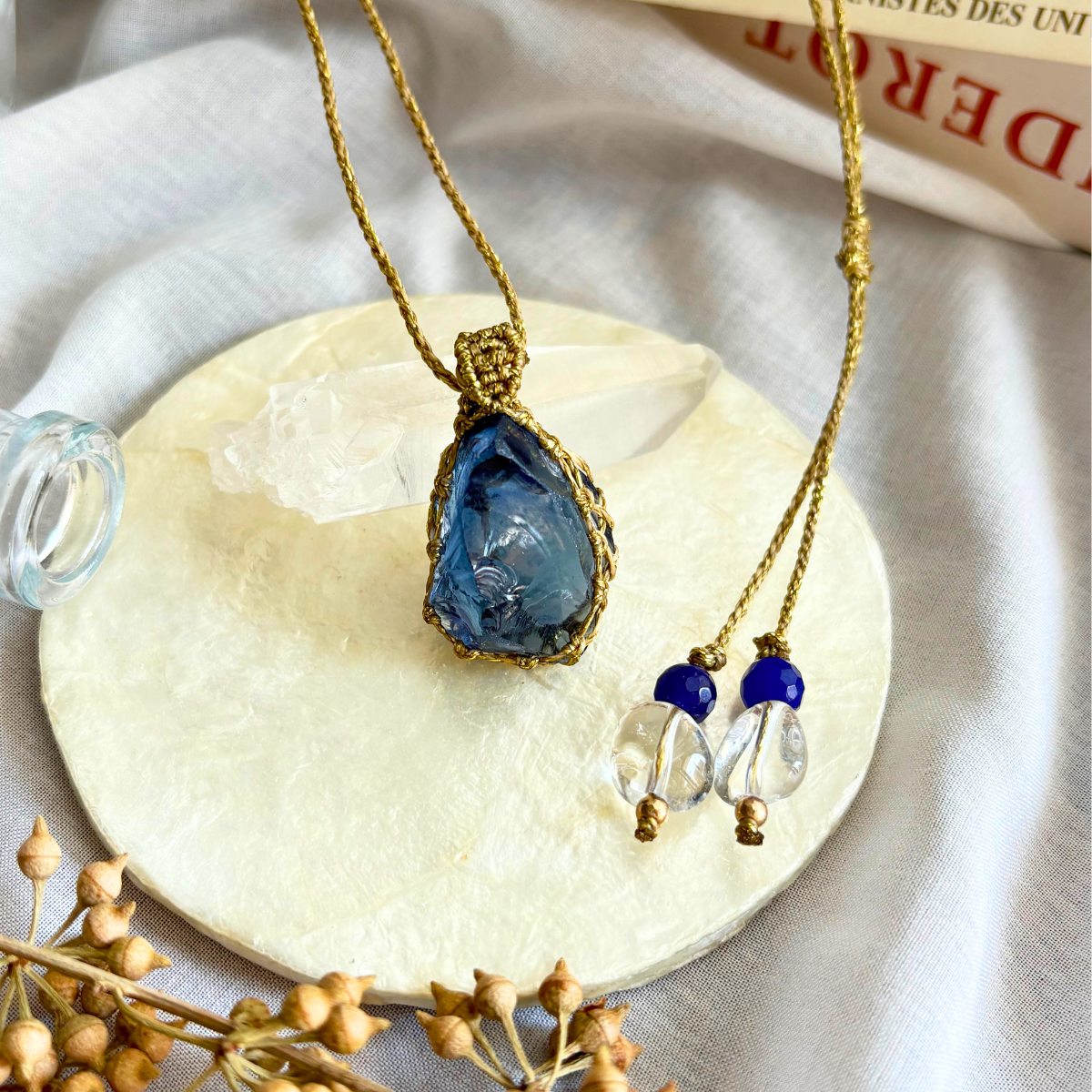 ペンダントトップ ネックレス 天然石 アンダラクリスタル シエラネバダ産 金属アレルギー対応 マクラメ編み エレスチャル