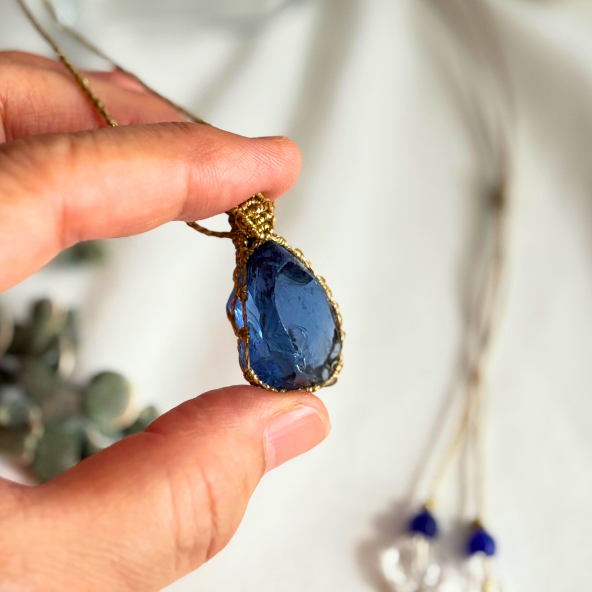 ペンダントトップ ネックレス 天然石 アンダラクリスタル シエラネバダ産 金属アレルギー対応 マクラメ編み エレスチャル