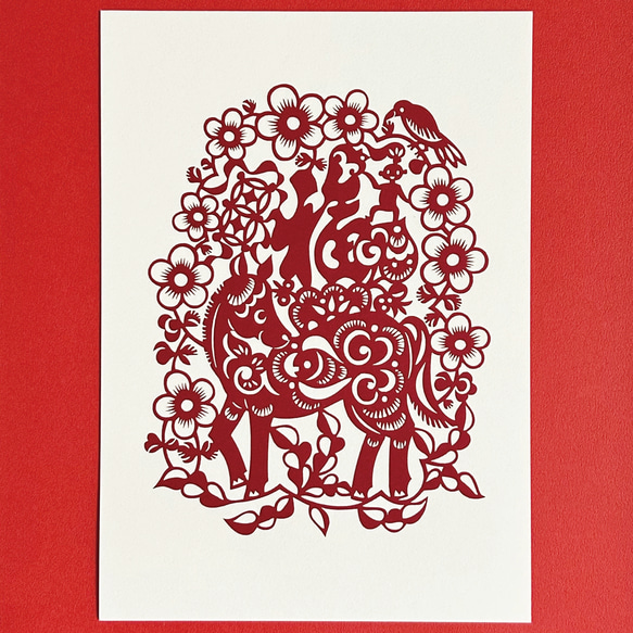 レーザーカット切り紙［馬上有福］ 切り絵 老虎小百貨 通販 19952321
