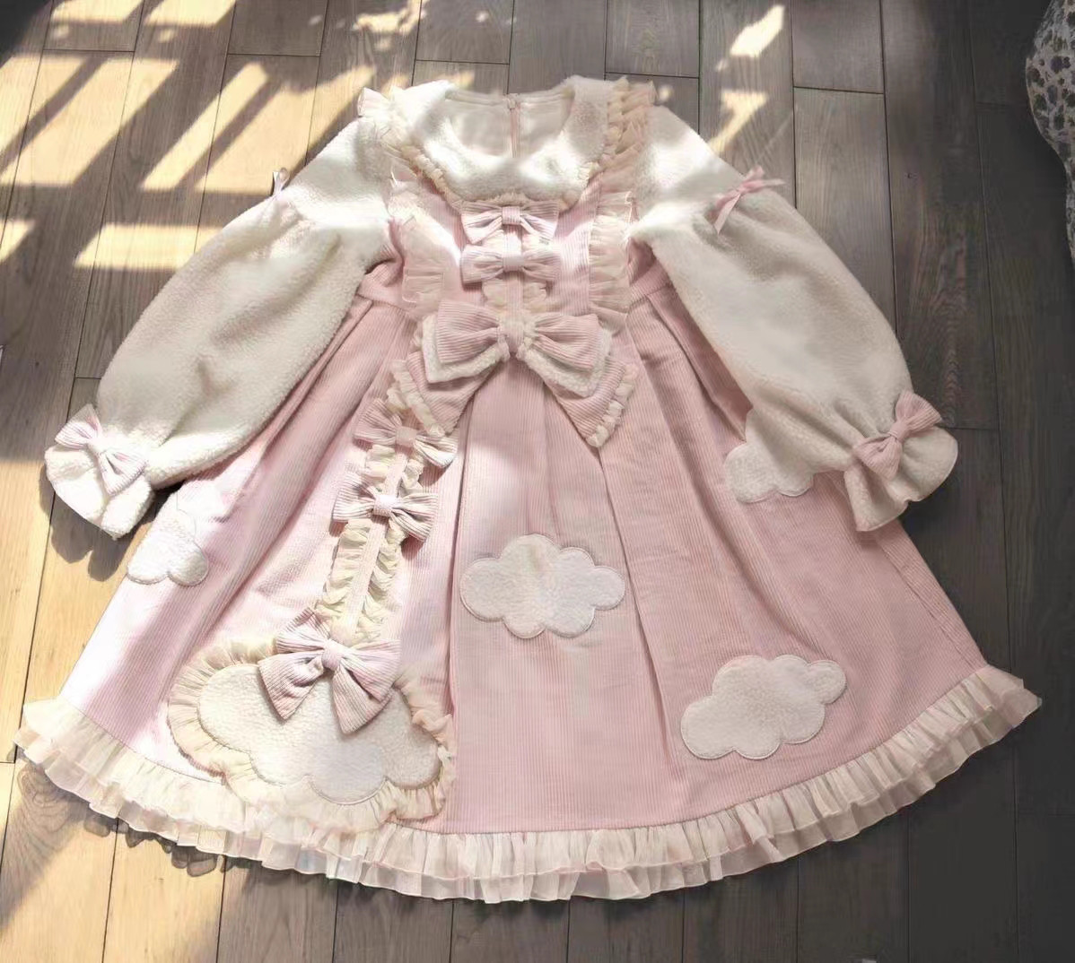 ロリータワンピース  lolitaドレス  洋服   3点セット（ワンピース+ヘアバンド+パニエ）姫系 コスプレ★ピンク