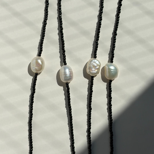 Pearl × black(ネックレス 淡水パール ビーズ ガラスビーズ ビーズ