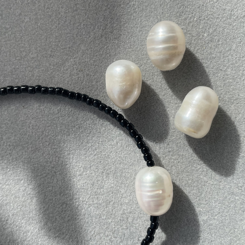 Pearl × black(ネックレス 淡水パール ビーズ ガラスビーズ ビーズ