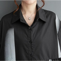 大きいサイズ シャツワンピース 半袖 アート柄 ゆったり 体型カバー 黒 8枚目の画像