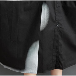 大きいサイズ シャツワンピース 半袖 アート柄 ゆったり 体型カバー 黒 10枚目の画像