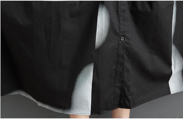 大きいサイズ シャツワンピース 半袖 アート柄 ゆったり 体型カバー 黒 10枚目の画像