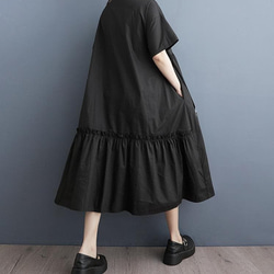 大きいサイズ シャツワンピース 半袖 アート柄 ゆったり 体型カバー 黒 7枚目の画像