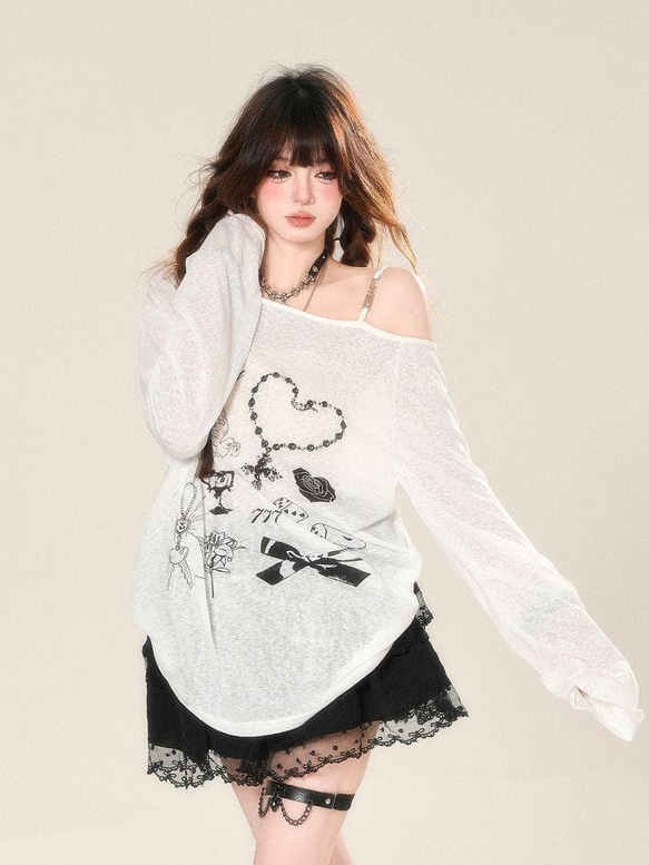 ❤️オーバーサイズ❤️透け感ロンT プ 地雷系 Y2K 春夏　半袖　新品 2枚目の画像