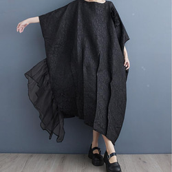 大きいサイズ レディース ロング　ワンピース　春夏　 秋　新品　ブラック 1枚目の画像