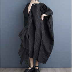 大きいサイズ レディース ロング　ワンピース　春夏　 秋　新品　ブラック 4枚目の画像