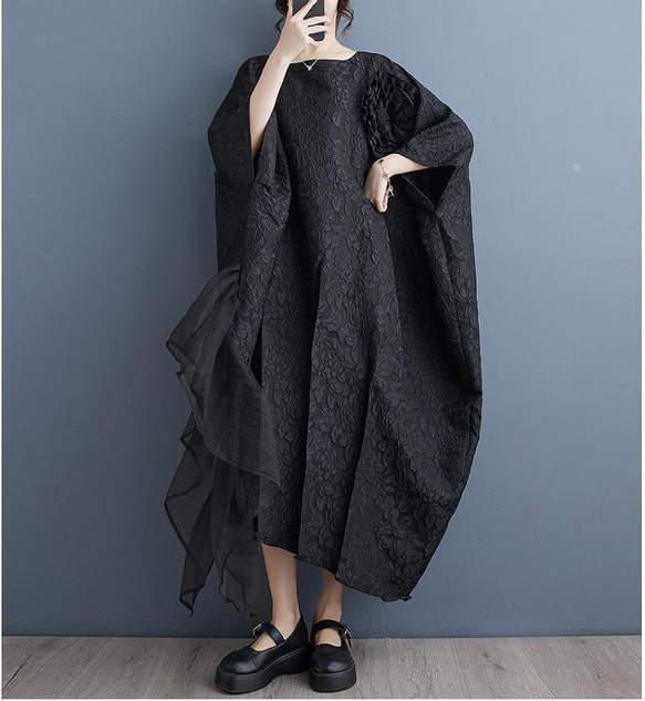 大きいサイズ レディース ロング　ワンピース　春夏　 秋　新品　ブラック 4枚目の画像