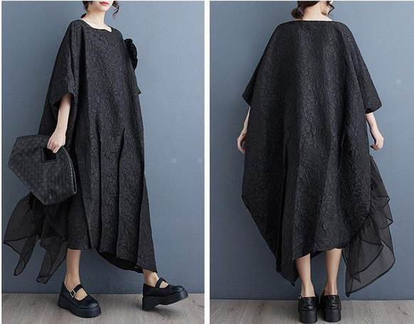 大きいサイズ レディース ロング　ワンピース　春夏　 秋　新品　ブラック 3枚目の画像