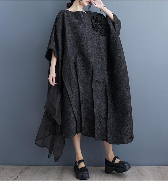 大きいサイズ レディース ロング　ワンピース　春夏　 秋　新品　ブラック 6枚目の画像