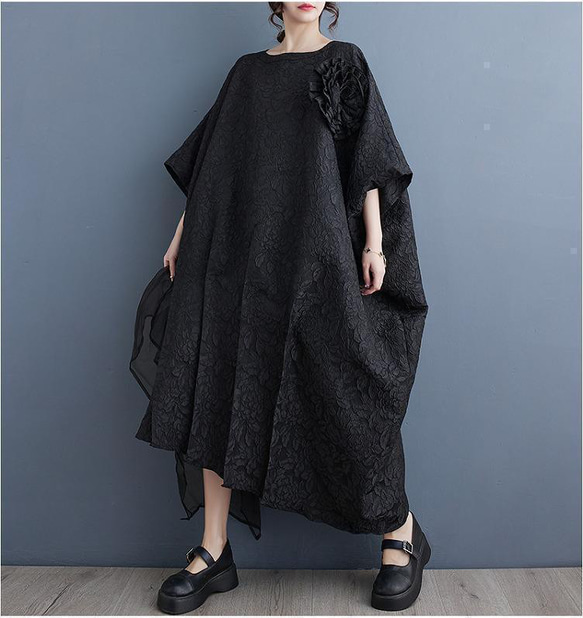 大きいサイズ レディース ロング　ワンピース　春夏　 秋　新品　ブラック 5枚目の画像