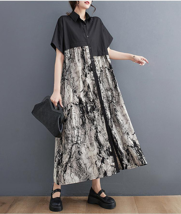 大きいサイズ レディース ロング　ワンピース　春夏 秋 新品 半袖 1枚目の画像