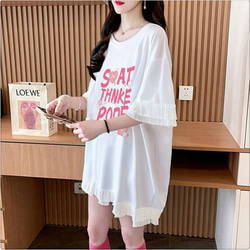 ❤️オーバーサイズ❤️フリル　トップス　半袖　レディース 春夏　新品 Tシャツ 3枚目の画像