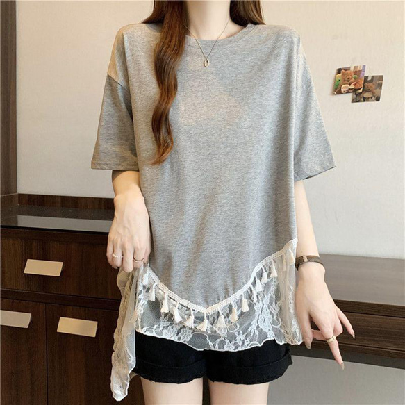 ❤️大きいサイズ❤️レース裾　トップス　半袖　レディース 春夏　新品 Tシャツ 4枚目の画像