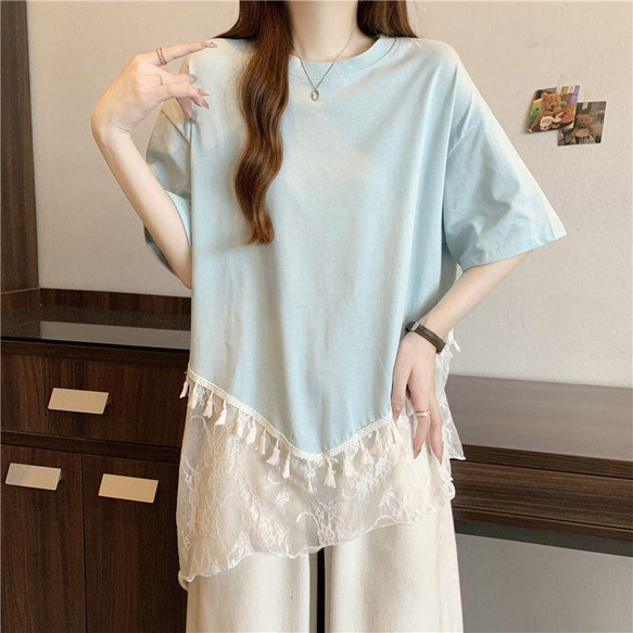 ❤️大きいサイズ❤️レース裾　トップス　半袖　レディース 春夏　新品 Tシャツ 3枚目の画像