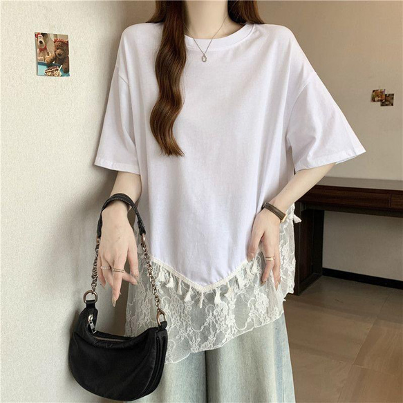 ❤️大きいサイズ❤️レース裾　トップス　半袖　レディース 春夏　新品 Tシャツ 2枚目の画像