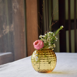 ワッフル丸花瓶～ブラウン～～ 一輪挿し・花瓶・花器 甲山ガラス工房