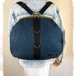 5.受注制作/送料込 ブラックがま口リュック&ショルダー 背中で口