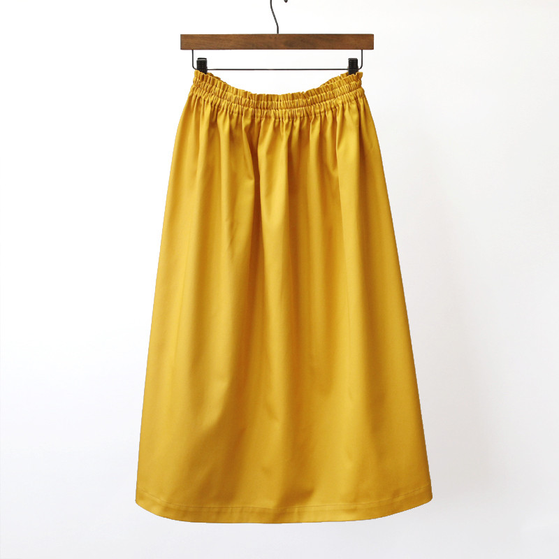 【即納】シンプルで丈夫、カジュアルでもきれいめでも。上品で万能 チノクロス ロングスカート（ マスタード ）