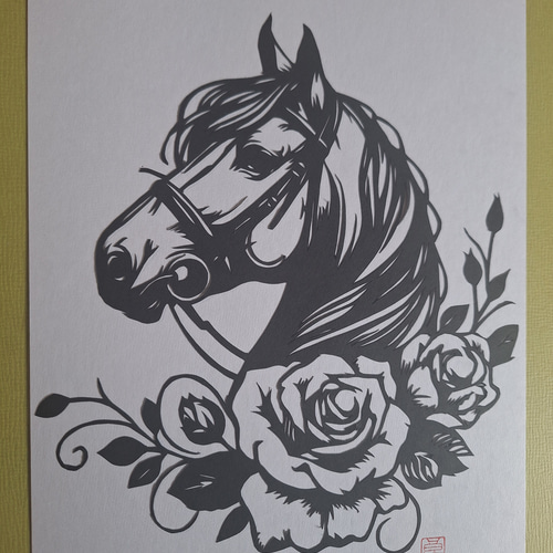 切り絵アート 名馬とバラの花 切り絵 makochin 通販 19953638｜Creema