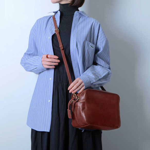 義大利真皮單肩包，大容量，斜背包，附收納盒，棕色，HAB033-VO 第20張的照片