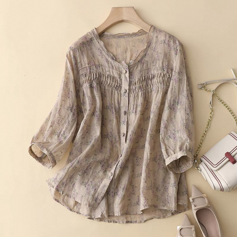 春秋♡夏♡綿麻♡ブラウス♡シャツ♡コットンリネン♡通勤♡通学♡花柄♡