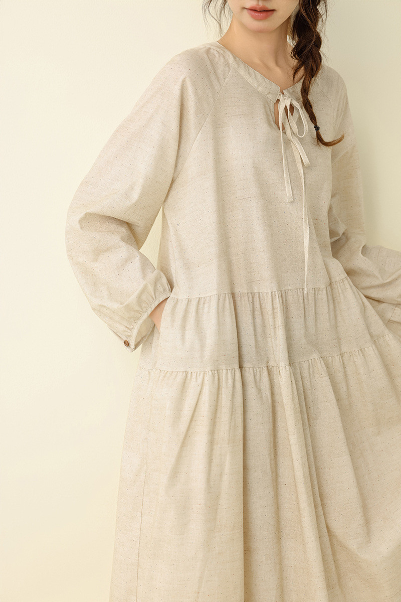 ゆったりした小さなカラフルドットダブルレイヤーワンピース     25秋新作&28