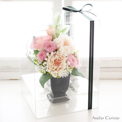 ☆プリザーブドフラワー 仏花＜コト Ｍサイズ＞ ピンク 菊【お供え 花】黒花器 5枚目の画像