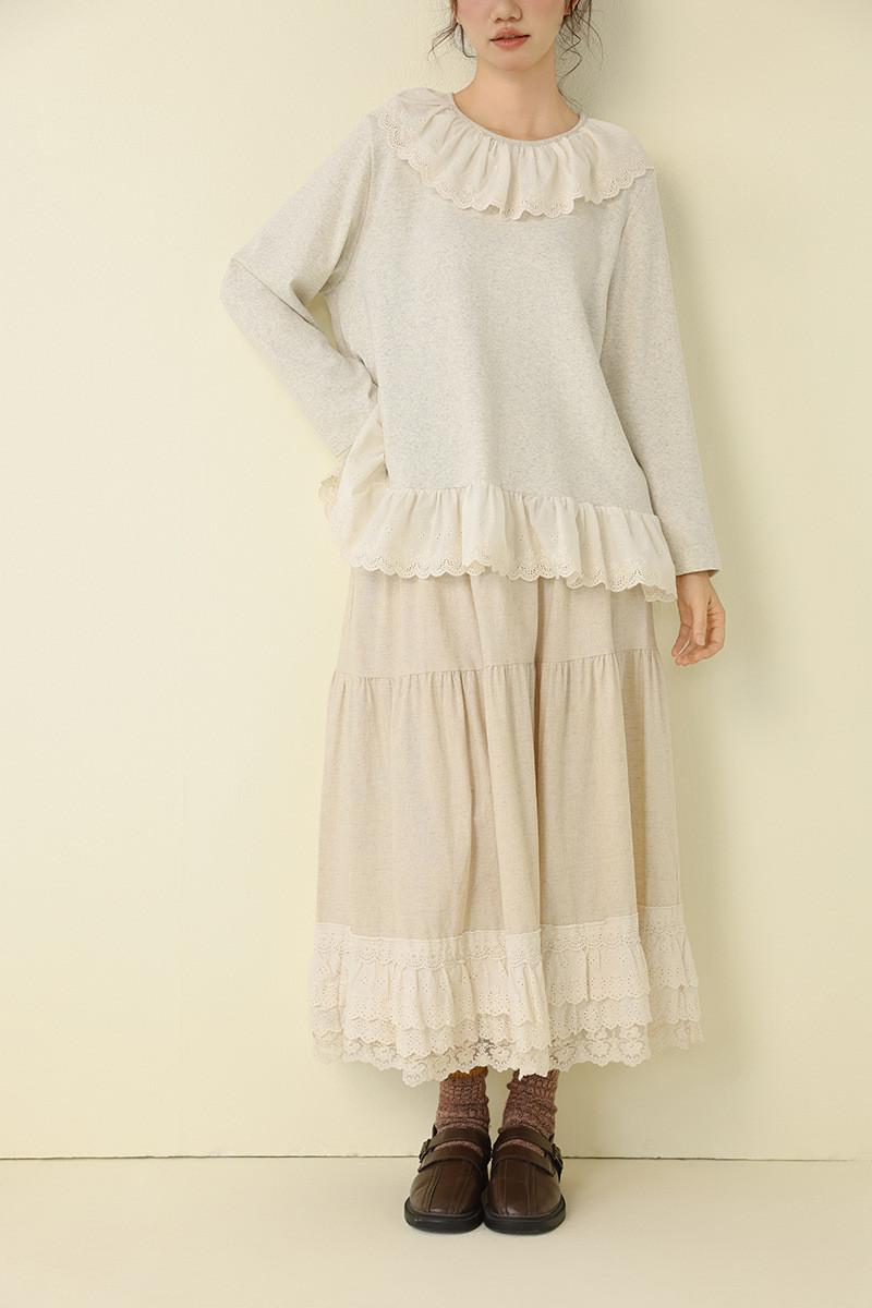 レイヤードフリルゆったりシェイプアップハーフスカート    25秋新作&32