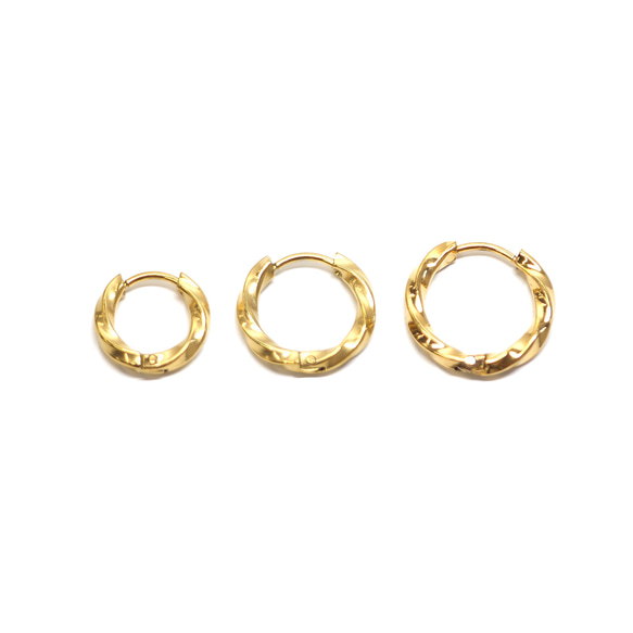 ese166-2【4個/2ペア】ねじれデザイン 外径約15mm 線径約2.5mm ワンタッチピアス サージカルステンレス 7枚目の画像