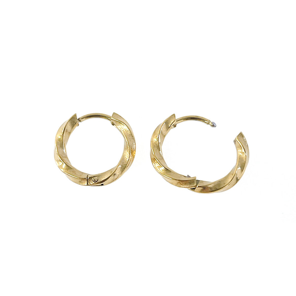 ese166-2【4個/2ペア】ねじれデザイン 外径約15mm 線径約2.5mm ワンタッチピアス サージカルステンレス 3枚目の画像